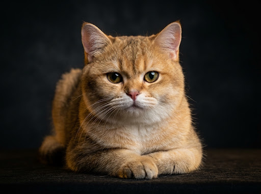 Gato Dorado de referencia de raza British Shorthair con pelaje dorado y mirada noble y serena