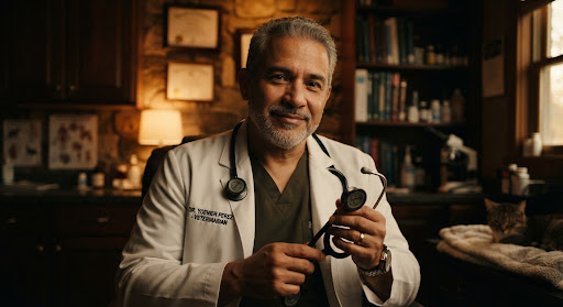Dr. Yoenier Pérez en consulta de medicina felina